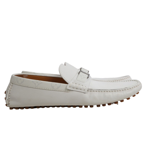 Louis Vuitton White Leather Monogram Canvas Hockeinheim Loafers Moccasin 8.5 M - Picture 6 of 17